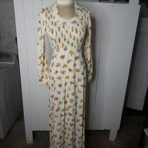 VTG 70s Unbranded 11/ Modern 6 Floral Maxi Dress Smocked Boho Long Sleeve Hippie